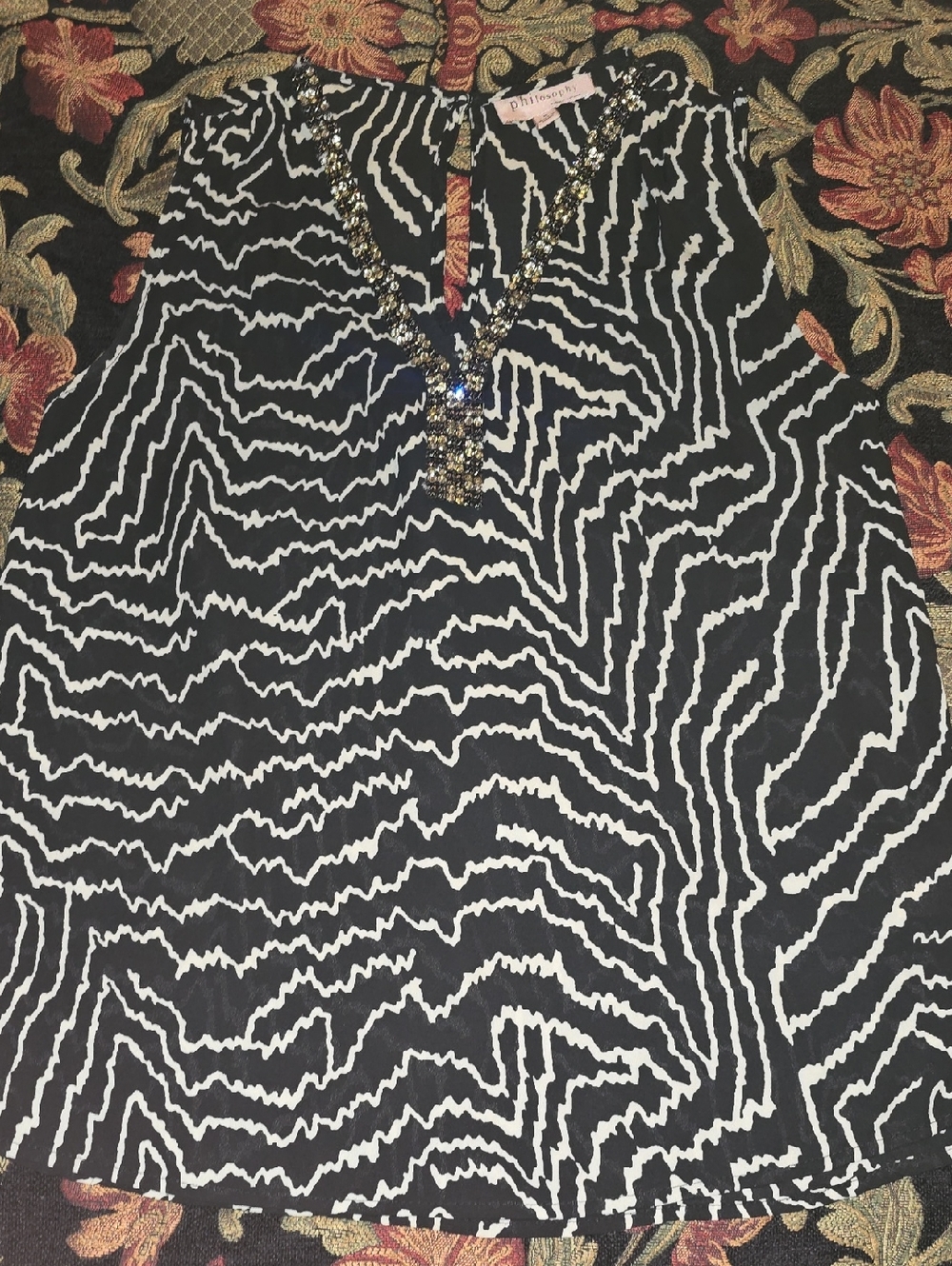 Philosophy Black & White Zebra Print Jewel-Trim Top